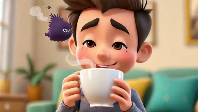 Sıcak bir fincan çay eşliğinde stresi yenen, huzurlu bir an. Çay ile rahatlama ve dinginlik.